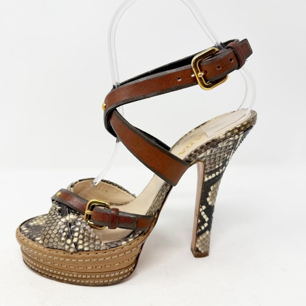Prada Snakeskin Platform Strappy High Heels Womens Size EU 37.5 - Picture 8 of 10